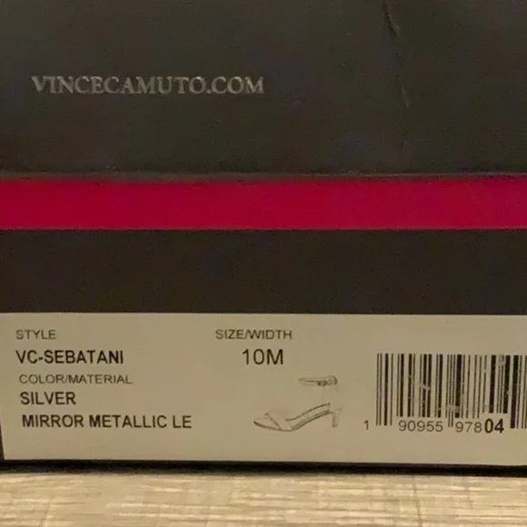 NIB VINCE CAMUTO SEBATANI SILVER METALLIC HEEL ANKLE STRAP DRESS HEEL SANDALS - Picture 4 of 6